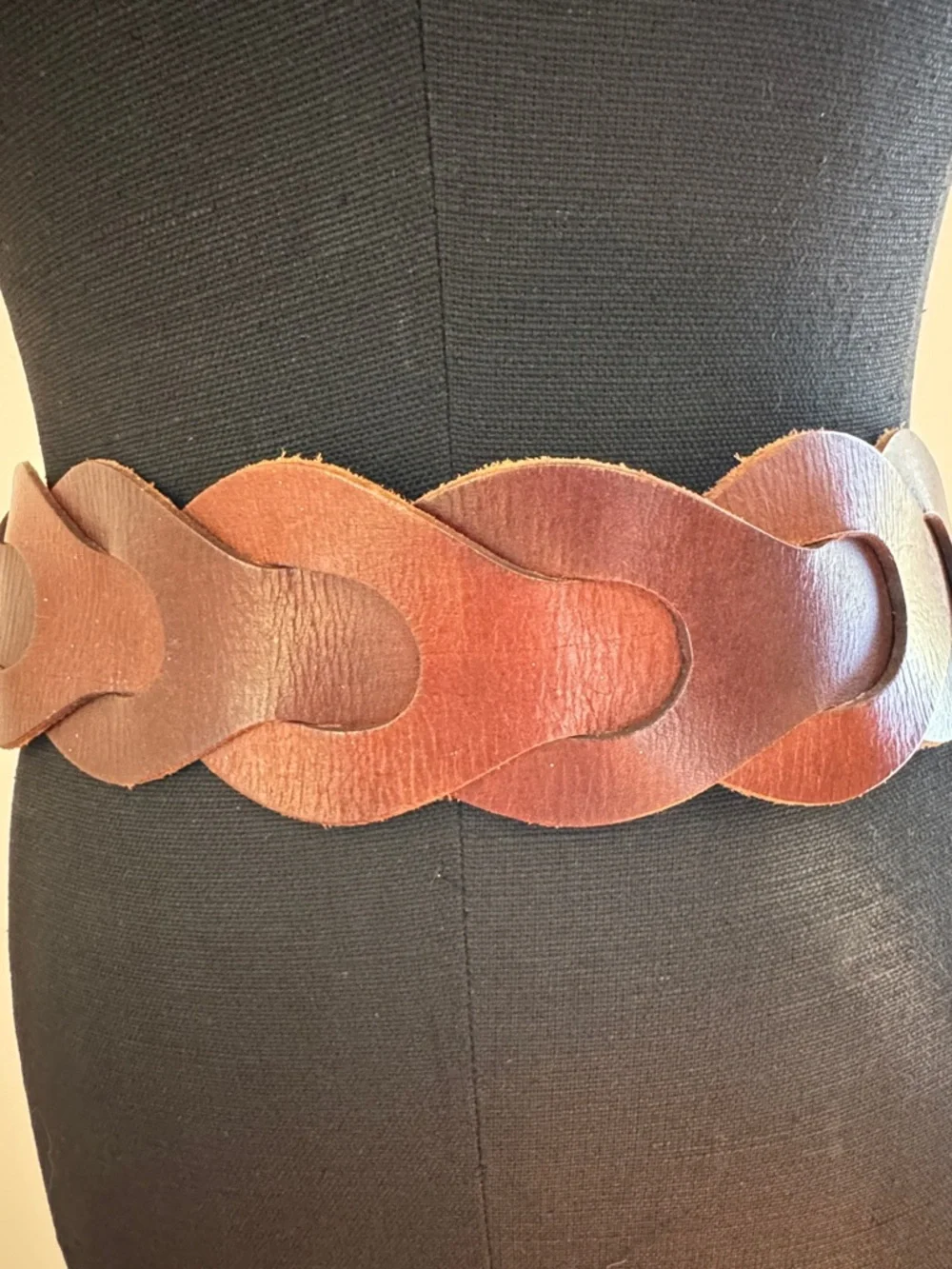 Thick Brown Leather Belt with Gold Ring Accent - Picture 4 of 5